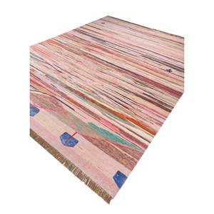 Tapis en laine et soie de bambou à motifs rayés Manchaha, noués à la main en rose et violet pour usage domestique - Les-1897 - Product Image 2