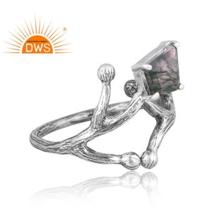 แหวนพลอยมอสสีเขียวธรรมชาติสีเงินสเตอร์ลิงออกแบบทำด้วยมือเครื่องประดับแหวนวางซ้อนกันได้สำหรับผู้หญิงของขวัญสำหรับผู้หญิงสำหรับเธอ - Product Image 2