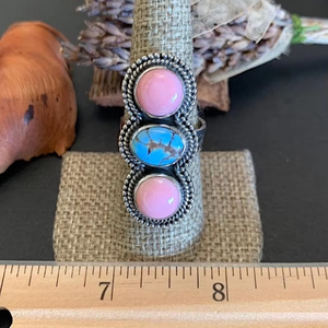 แหวนโอปอลสีชมพูเทอร์ควอยส์ฮิลส์ทำมือแหวนเงินแท้925สเตอริง - Product Image 4