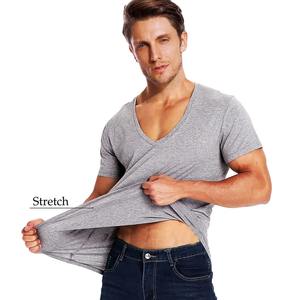 Qualité supérieure col en V profond T-Shirt hommes mode Compression à manches courtes T-Shirt mâle Muscle Fitness serré haut d'été t-shirts - Product Image 4