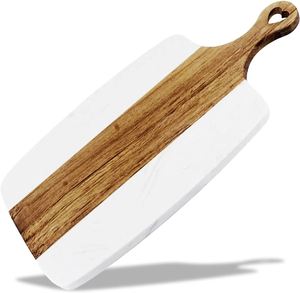Planche à découper ronde en bois et marbre blanc de qualité supérieure, aspect simple et élégant, polie à la main - Product Image 6