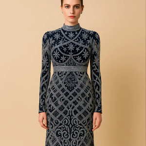 Robe de soirée de luxe haut de gamme, col rond, perles de cristal, broderie, perles, longueur au sol, coupe A, taille empire, tissu en tulle importé, soutien-gorge intégré - Product Image 1