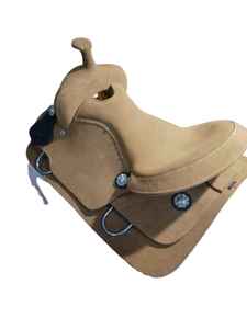 Selle Western pour cavaliers et chevaux en cuir véritable avec arbre en bois pour l'équitation - Product Image 3
