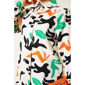 Mixed Pattern Hidden Button Shirt <b>Stone</b> - Product Image 3