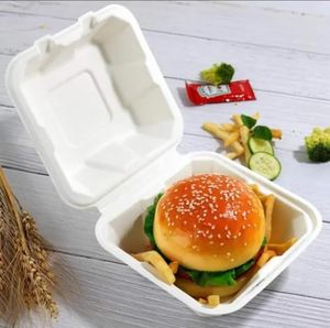 Nouvelle boîte d'emballage pour hamburger en papier jetable biodégradable écologique 6x6 carrée avec couvercle, qualité alimentaire, sans BPA - Product Image 5