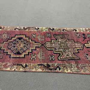 พรมวินเทจขนาด 2.7x8.6 ฟุต, พรมตุรกีแบบยาว, พรมลายทางสีแดงดำ - Product Image 5