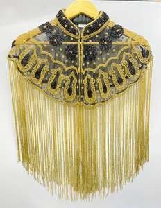 Kushang Textile Designer Beaded Crystal Embroidered ODM <b>Poncho</b> Anti-Static Organza Fabric Hand-fringed Breathable Evening Wear - Product Image 4