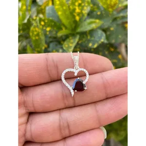925 Silver Necklace Heart Garnet Trendy Claw <b>Set</b> Rhodium Gold Gift for Lovers-Featuring Number Flower Motifs Diamond <b>Pearl</b> - Product Image 2