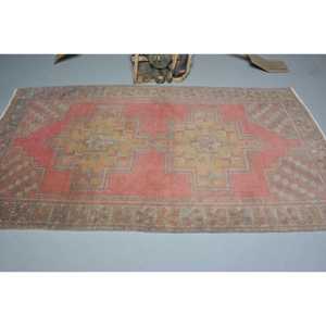 4.2x7.9 ft Vintage Rug, Rug, <b>Red</b> Polka dot Rug <b>Wool</b> - Product Image 3