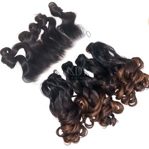 Extensions de cheveux humains vietnamiens de couleur personnalisée rebondissant pour bébé de la plus haute qualité 4 faisceaux et 1 ensemble frontal - Product Image 3