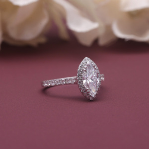 IGI Certified Lab Grown Marquise Cut Diamond Halo Engagement Ring <b>Solid</b> 925 Sterling <b>Silver</b> Marquise Diamond Ring - Product Image 3