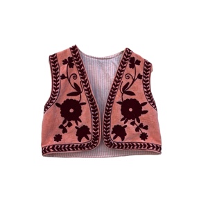 Chaleco de terciopelo Suzani sin mangas para mujer, chaleco bordado a mano, aspecto Vintage, ropa de abrigo rellena de algodón, chaquetas cortas - Product Image 1