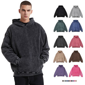 100% coton Vintage français éponge lavage à l'acide en détresse sweat à capuche 420 Gsm sans cordes surdimensionné sweat à capuche personnalisé pour hommes - Product Image 1