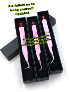 New 45/90/Curve Pink Color Powder Coating Back Side <b>Doll</b> Eyelash Extension Tweezers Anti-Static Fine Tip 10mm Length Stainless - Product Image 2