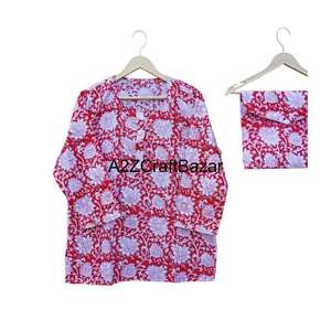 Conjunto de Pijama de Algodón 100% para Mujer, Estampado Floral, Cuello Redondo, Tejido de Punto, Cierre con Cordón, Mangas Cortas, Primavera - Product Image 2