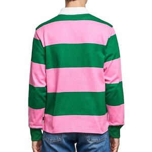 เสื้อโปโลรักบี้ชาย แขนยาว ลายทาง สีเขียวชมพู ผ้าถัก คอตตอน สวมใส่สบาย ระบายอากาศได้ดี ปกติดกระดุม เหมาะสำหรับฤดูใบไม้ผลิ - Product Image 3