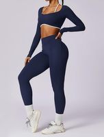Ensembles d'entraînement pour femmes Leggings taille haute sans couture et hauts courts de yoga à manches longues tenues de gymnastique athlétiques pour l'été avec col montant