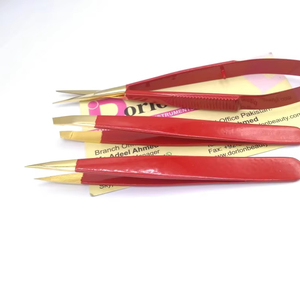 Custom Private Label Gold Red Tweezers For Eyebrows Wholesale Stainless Steel Sharp Slanted Pointed Brow Tweezer Eyebrow Scissor - Product Image 1
