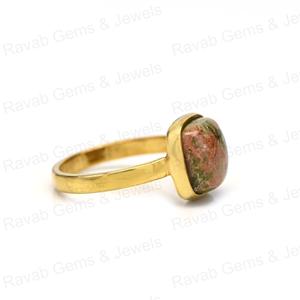 Anillo de Plata de Ley 925 sólida para mujer, forma de cojín Unakite Natural, ajuste de bisel de 12mm, rodio boda de oro de 18K, novedad - Product Image 2