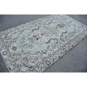 Tapis Turc Fait Main Classique Bleu Gris 5.6X9.8 ft Laine Matériel Boho Patchwork Design pour Salon Couloir Rectangle Latex - Product Image 2