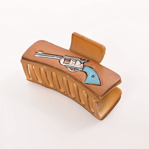 2023 Lớn Đơn Giản Cowgirl Thời Trang Cô Gái Phụ Kiện Hidayat Nhựa Tóc Claw Clip Da Bò Tooled Da Thanh Lịch Kẹp Tóc - Product Image 2