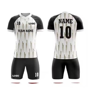Venta al por mayor sublimación uniforme de fútbol personalizado Color negro/blanco camiseta de fútbol tela transpirable cuello en V uniforme de fútbol para los hombres - Product Image 1