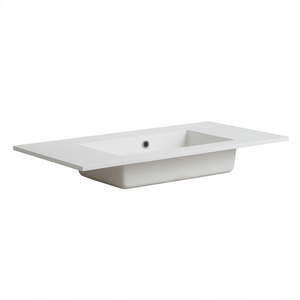 Lavabo moderne en céramique de 90 cm, finition blanc mat, avec vasque centrale sans trou pour robinet - Product Image 3