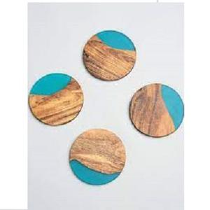 Ensemble de 4 sous-verres et porte-gobelets classiques en bois et résine écologiques, 4x4 pouces, carrés, pour la cuisine - Product Image 2