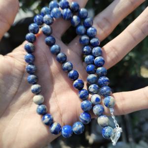 Collar de Cuentas de Plata de Ley con Lapislázuli, Piedra Preciosa Natural, 17 Pulgadas - Product Image 1