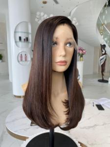 <b>Wig</b> Ombre Brown Color Vietnamese HD Lace Front Closure Virgin Cuticle Aligned Remy Hair Medium Length Weft Extensions - Product Image 2