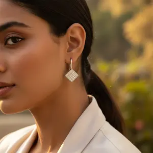 Boucles d'oreilles carrées en argent 925 pour femmes, bijoux élégants, cadeau - Product Image 1