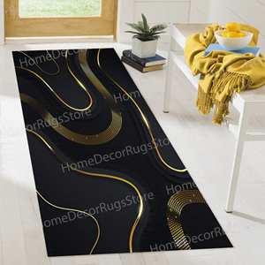 Tapis de bain décoratif moderne en velours de luxe, imprimé en 3D, abstrait noir et or - Product Image 2