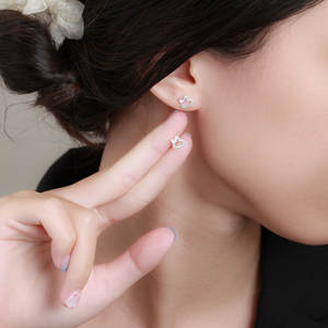 Pendientes de Plata de Ley 925 con Doble Corazón y Circonitas Cúbicas, Joyería Diaria Dulce - Product Image 2