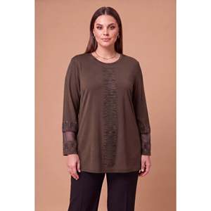 Suéter de punto con detalles en los hombros y mangas, talla grande, color café - Product Image 1