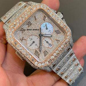 Luxury Square Stainless Steel Iced Out Moissanite Chronograph <b>Watch</b> Rose Gold Silver Hip Hop Diamond Style VVS Shine - Product Image 3