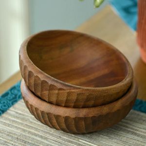 Bol rond en bois fait à la main classique Grand bol de service en bois d'acacia pour les fruits Caractéristique Cuisine polie Utilisation de mariage - Product Image 2