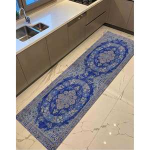 Tapis bleu médaillon : Tapis antidérapant de style antique, tapis imprimé, tapis fin non tissé - Product Image 4