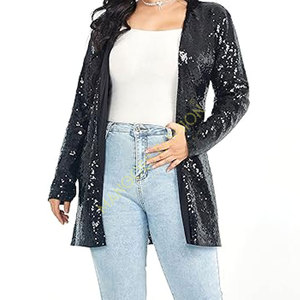 Vestes d'hiver matelassées en coton respirant à paillettes pour femmes à la mode Manches longues Blazer à ouverture sur le devant pour tenues de soirée Couleur noire - Product Image 1