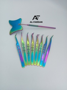 Pince à cils à pointe en fibre, motif cœur, en acier inoxydable massif, multicolore arc-en-ciel, droite et pointue, pour isolation des cils - Product Image 5