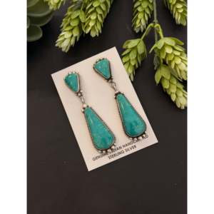 Elouise Kee Kingman Turquoise & Sterling Silver Drop <b>Earrings</b> <b>Post</b> Dangle Water Drop Design - Product Image 3