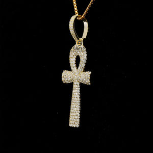 Lab Grown round Brilliant Cut Sparkling Diamond <b>Pendant</b> 925 Sterling Silver Hip Hop <b>Ankh</b> Shape Jewelry Gold Icing for Parties - Product Image 6
