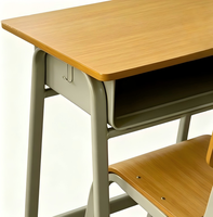 Ensemble bureau et chaise robuste pour étudiant, table d'étude traditionnelle pour salle de classe avec boîte à livres intégrée en acier, mobilier scolaire