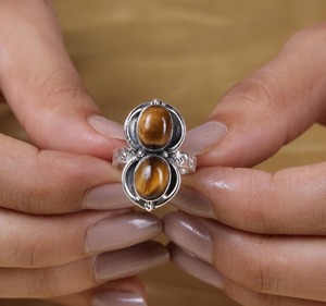 Bague en argent sterling 925 de style bohème avec pierre précieuse œil de tigre, bijoux faits à la main, bague en argent pour femmes, cadeau de mariage pour elle - Product Image 2