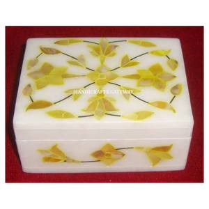 Caja de regalo con incrustaciones de madreperla amarilla hecha a mano natural para productos muy atractivos Caja de mármol de madreperla de forma rectangular - Product Image 1