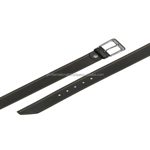 Meilleure vente ceinture décontractée à la mode pour hommes en cuir véritable à grain supérieur noir de qualité d'exportation avec coutures à double bord durables - Product Image 1
