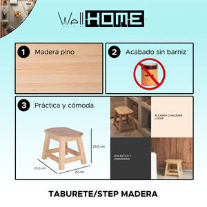 WELL HOME Sgabello Ovale Grande in Legno, Finitura Non Verniciata, 30x22x24 cm - Product Image 2