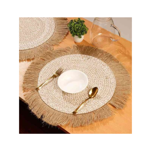 Jute Half White Pearls Embeded Trendy Cotton <b>Placemat</b> 34x46cm Strong Weave Dining Table Mat GOTS Certified India Export Quality - Product Image 2
