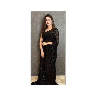 Nueva Colección de Saris de Fiesta con Bordado Secuencial en Hilo Doble, Disponible a Precio de Mayoreo - Product Image 1