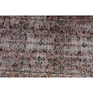 Vintage Rug 2.7x6.5 ft, <b>Brown</b> Gray Check <b>Wool</b> Turkish Rug - Product Image 5