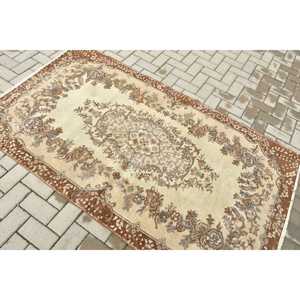 3.8x6.7 ft Turkish Rug, Vintage Area Rug, <b>Brown</b> Beige Ombr <b>Wool</b> Rug - Product Image 4